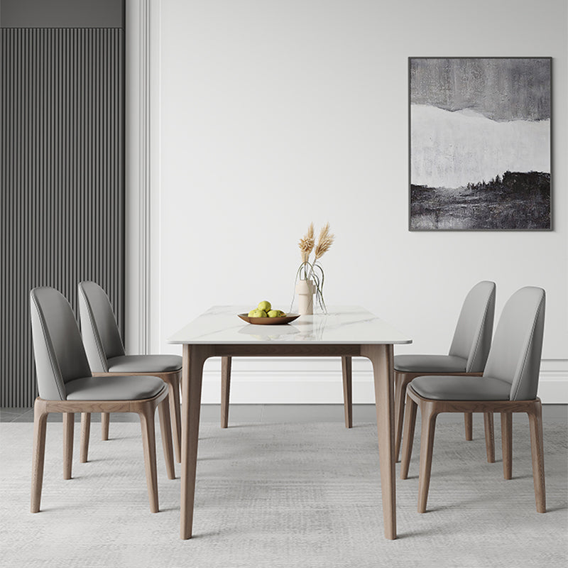 Mid-Century Dining Table Rectangle Stone Dinette Table in White