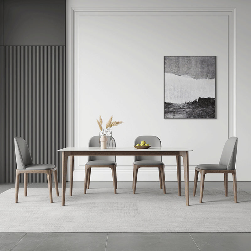 Mid-Century Dining Table Rectangle Stone Dinette Table in White