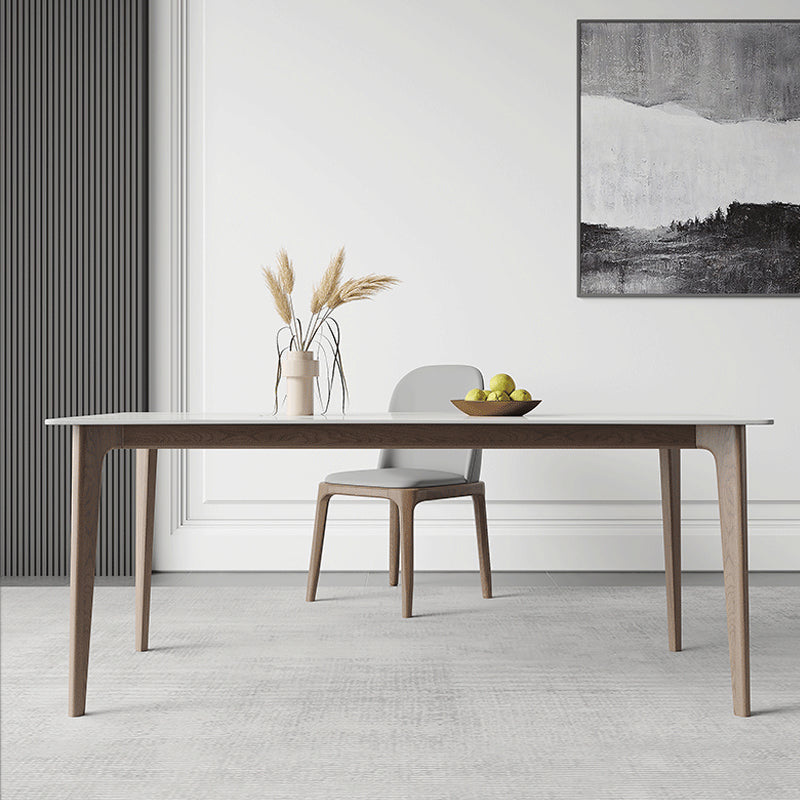 Mid-Century Dining Table Rectangle Stone Dinette Table in White