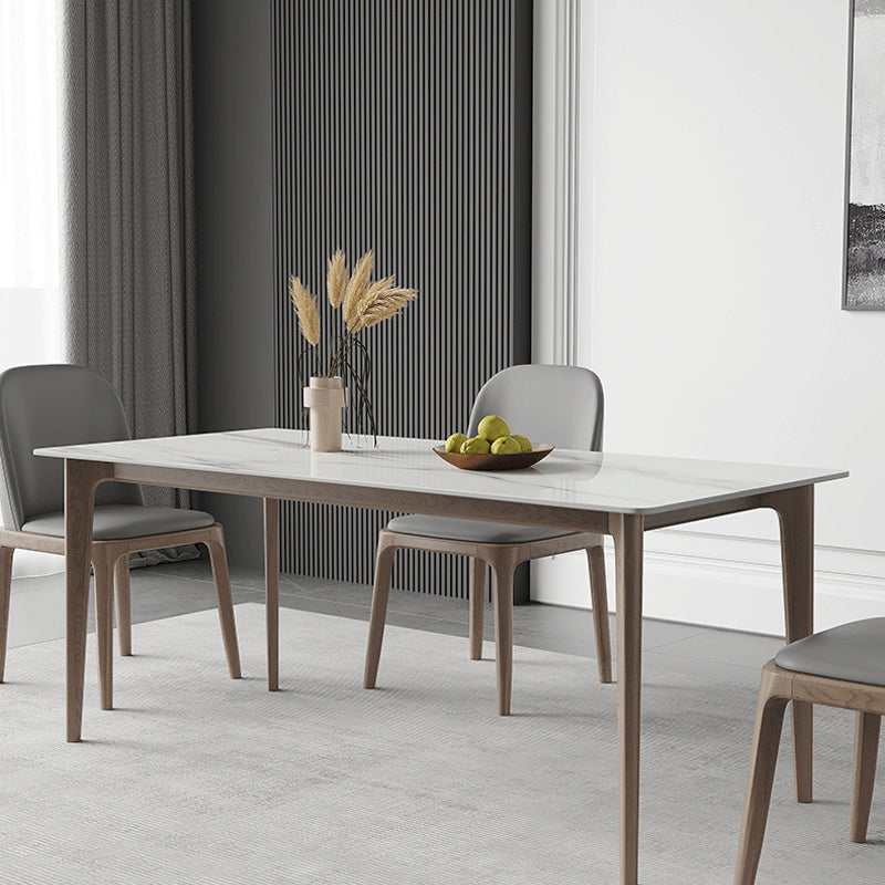 Mid-Century Dining Table Rectangle Stone Dinette Table in White