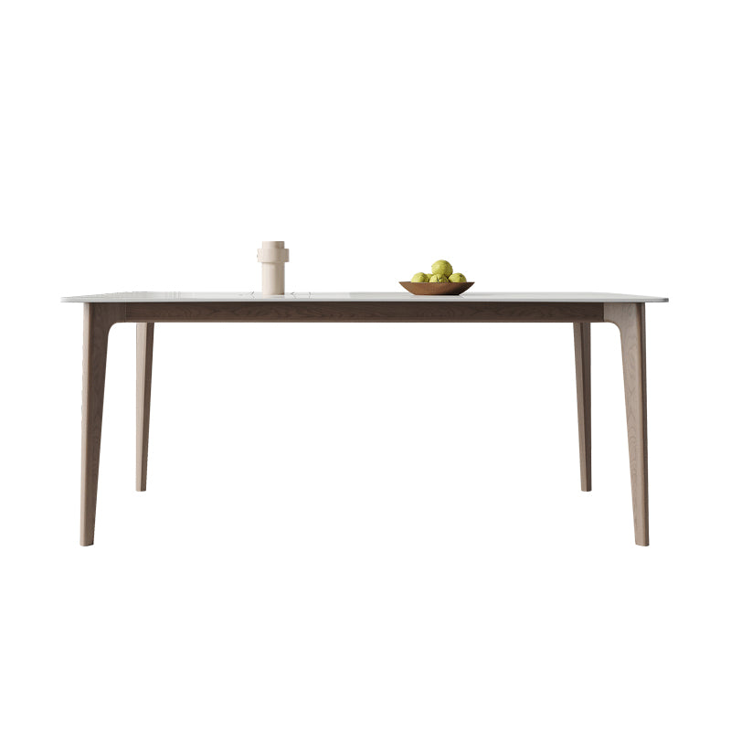 Mid-Century Dining Table Rectangle Stone Dinette Table in White