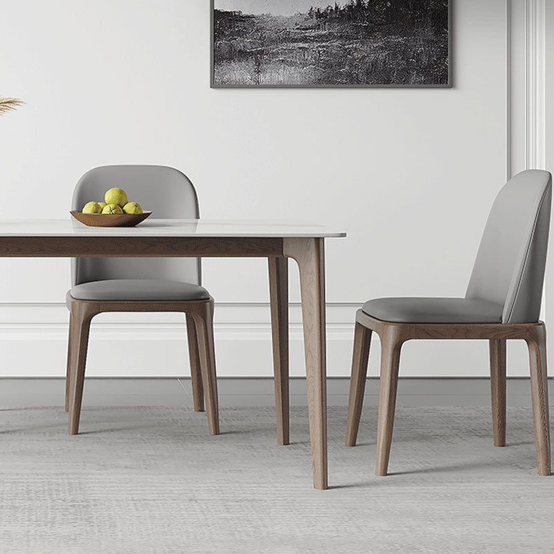 Mid-Century Dining Table Rectangle Stone Dinette Table in White