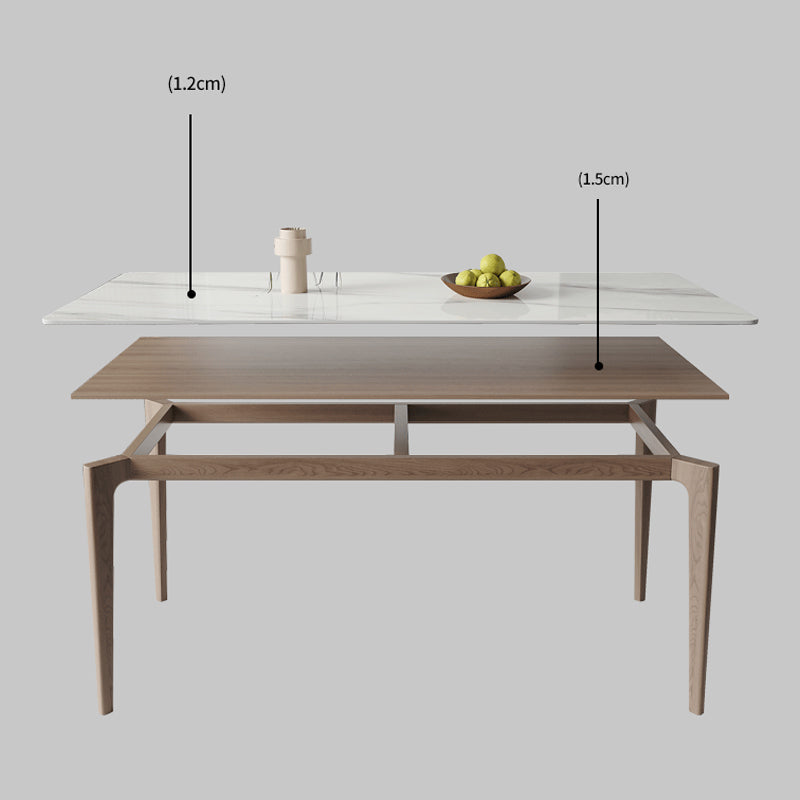 Mid-Century Dining Table Rectangle Stone Dinette Table in White