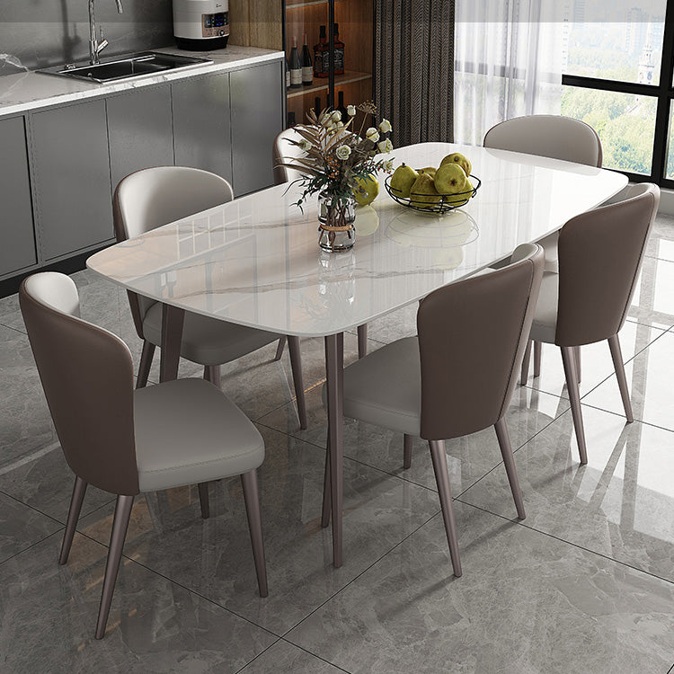 Glam Style Furniture Rectangle Stone Dining Room Table in White