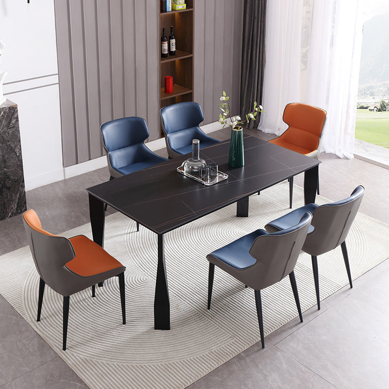 Industrial Dining Table Rectangle Stone Dinette Table in Black