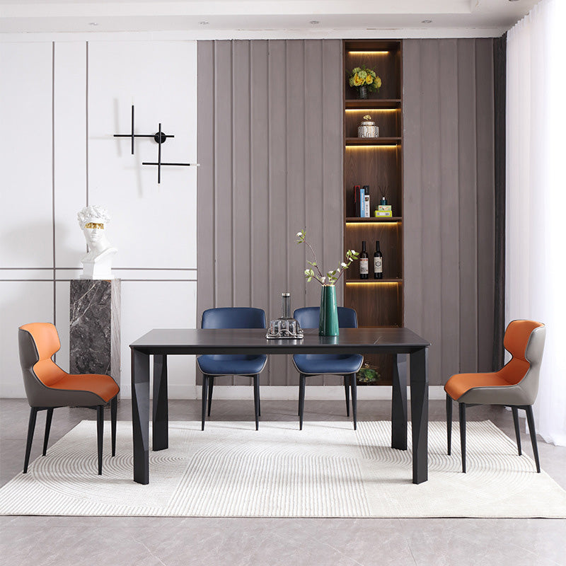 Industrial Dining Table Rectangle Stone Dinette Table in Black
