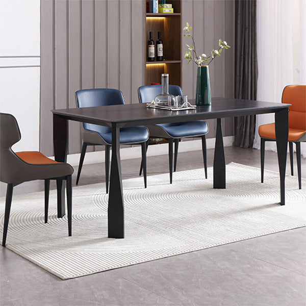 Industrial Dining Table Rectangle Stone Dinette Table in Black
