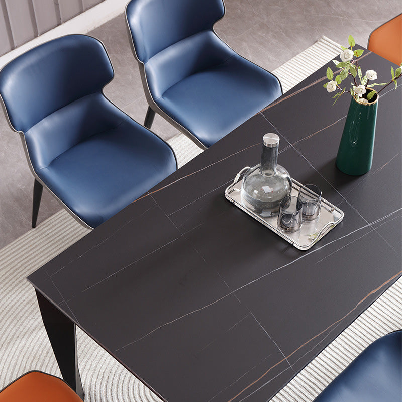 Industrial Dining Table Rectangle Stone Dinette Table in Black
