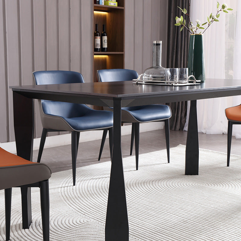 Industrial Dining Table Rectangle Stone Dinette Table in Black