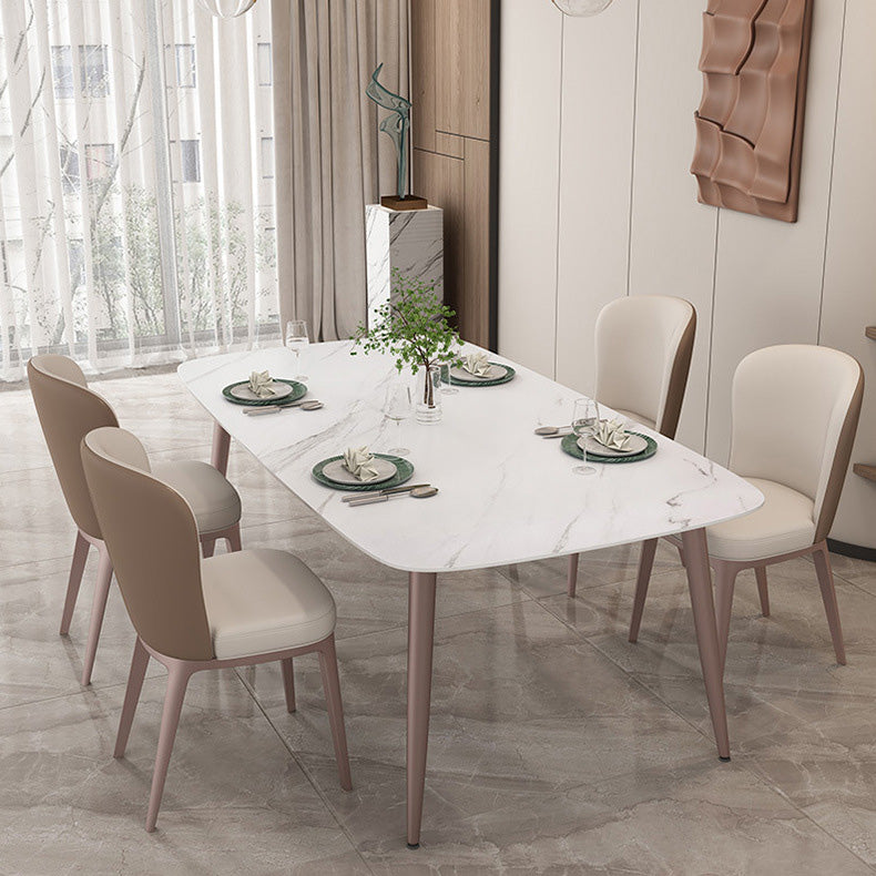 Glam Style Furniture Stone Rectangle Dining Room Table in White