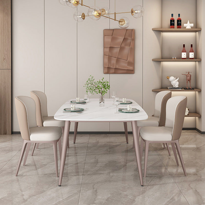 Glam Style Furniture Stone Rectangle Dining Room Table in White