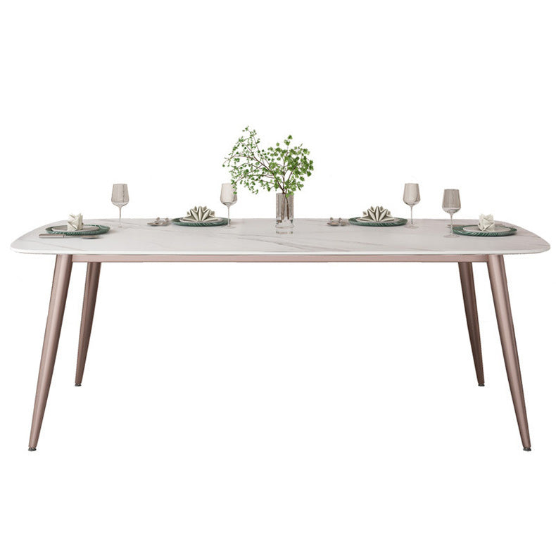 Glam Style Furniture Stone Rectangle Dining Room Table in White