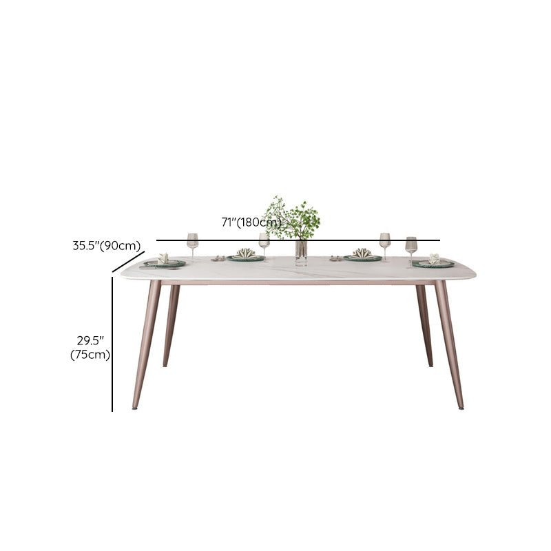 Glam Style Furniture Stone Rectangle Dining Room Table in White
