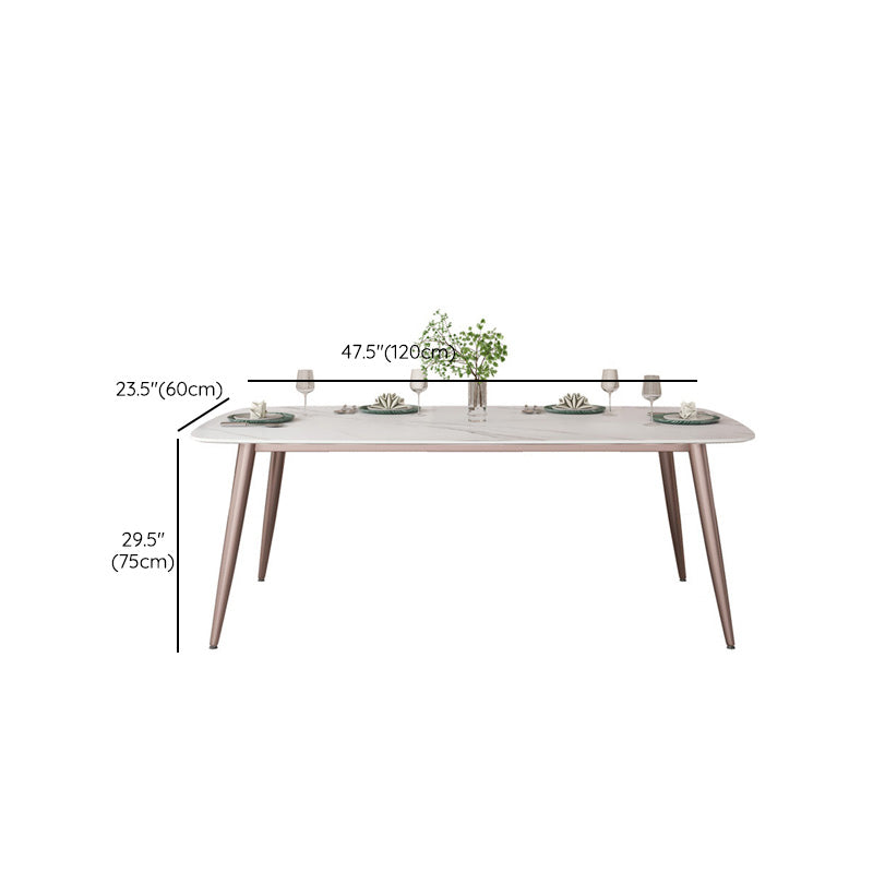Glam Style Furniture Stone Rectangle Dining Room Table in White