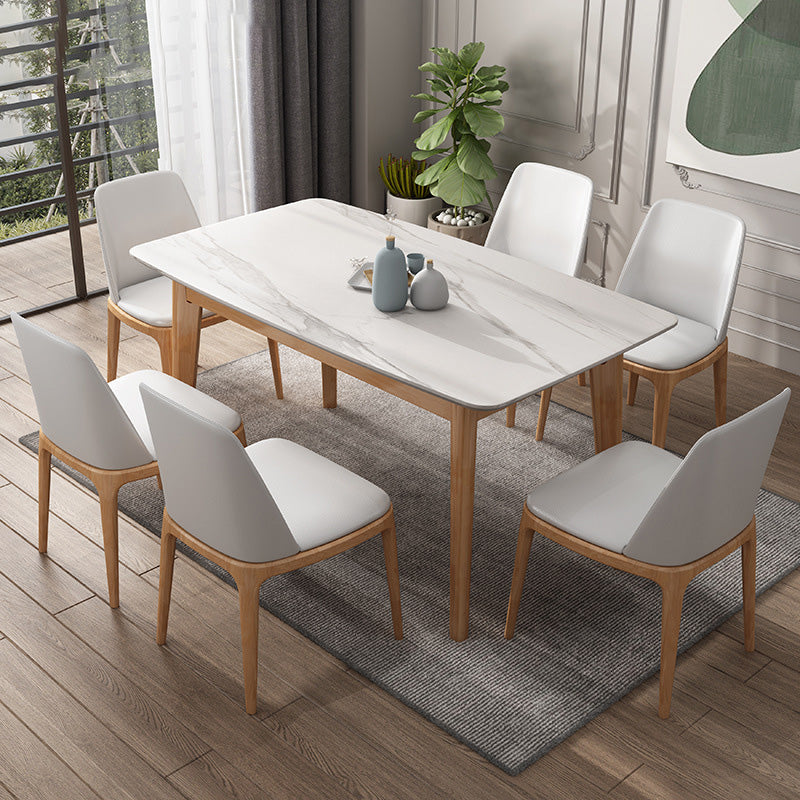 Simplicity Dining Room Table Rectangle Stone Furniture in White