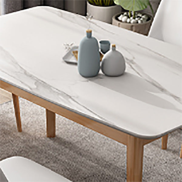 Simplicity Dining Room Table Rectangle Stone Furniture in White