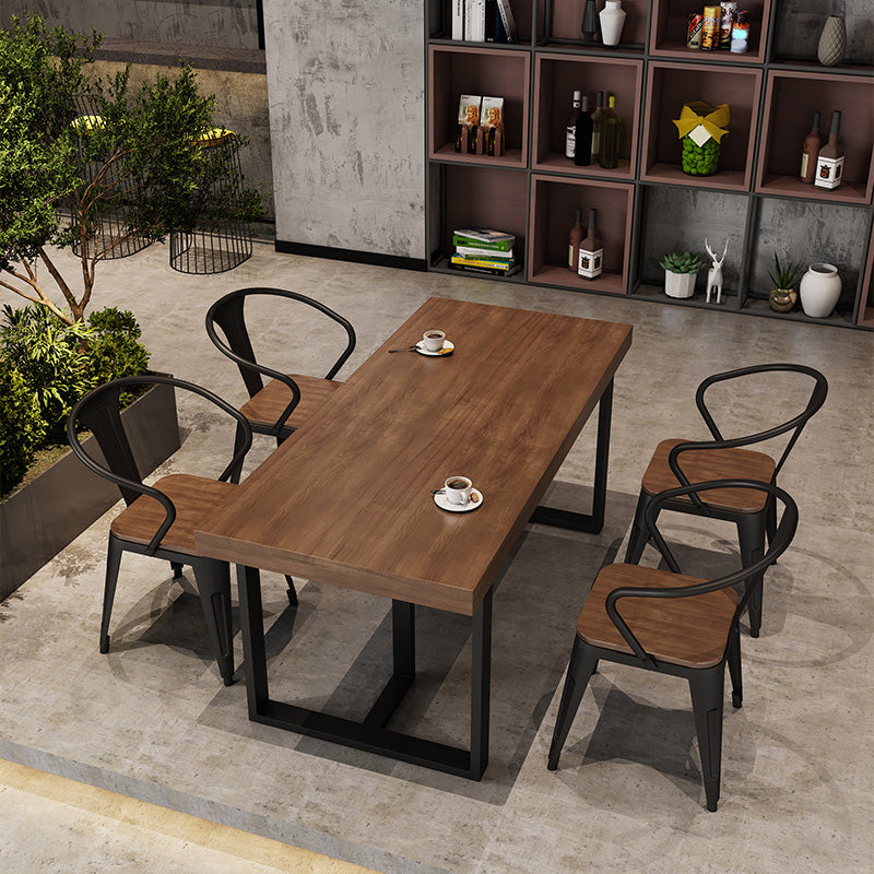 Industrial Dining Room Table Rectangle Solid Wood Dinette Table in Brown