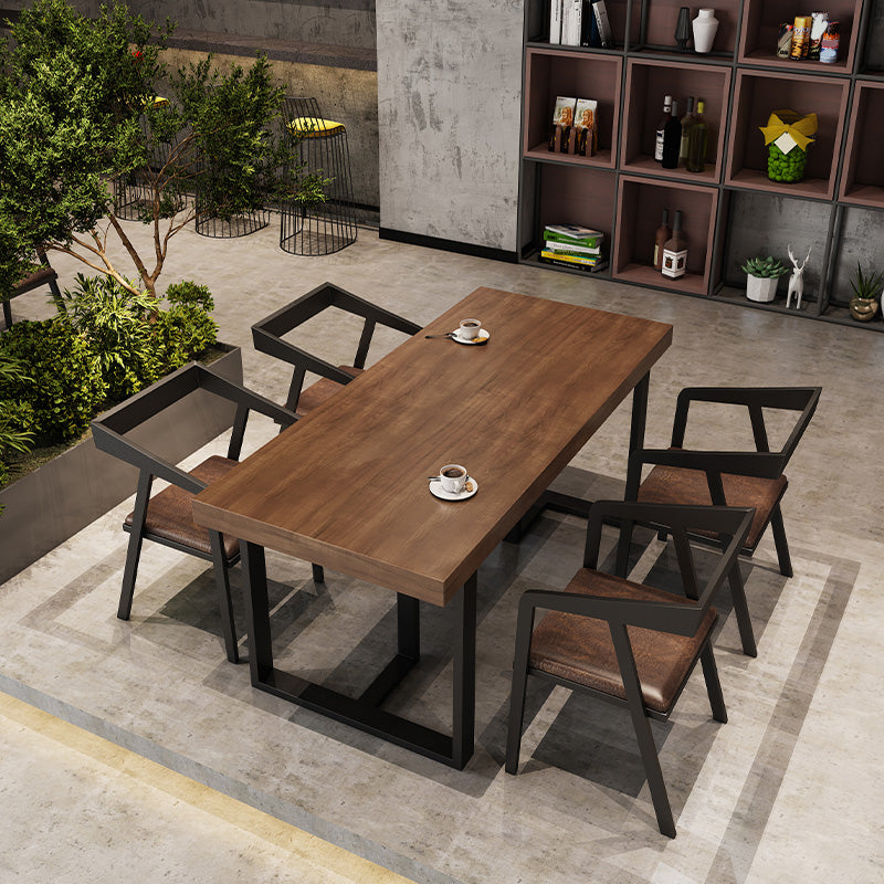 Industrial Dining Room Table Rectangle Solid Wood Dinette Table in Brown
