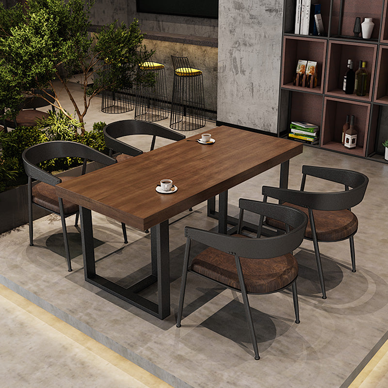 Industrial Dining Room Table Rectangle Solid Wood Dinette Table in Brown