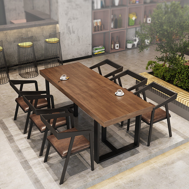 Industrial Dining Room Table Rectangle Solid Wood Dinette Table in Brown