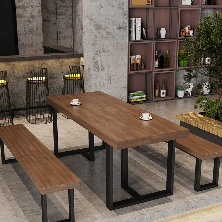 Industrial Dining Room Table Rectangle Solid Wood Dinette Table in Brown