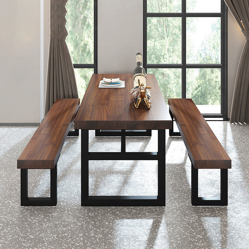 Industrial Dining Room Table Solid Wood Rectangle Dinette Table in Brown