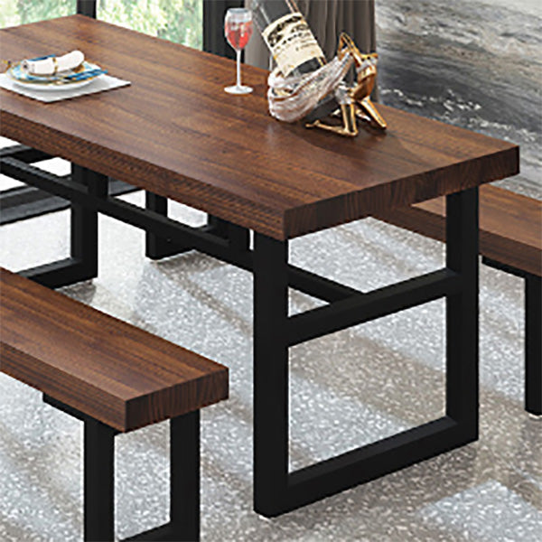 Industrial Dining Room Table Solid Wood Rectangle Dinette Table in Brown