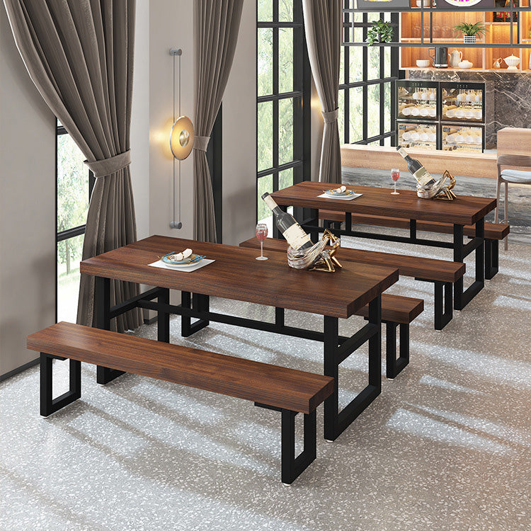 Industrial Dining Room Table Solid Wood Rectangle Dinette Table in Brown