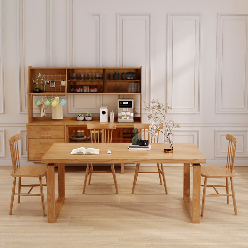 Industrial Dining Room Table Solid Wood Rectangle Dinette Table in Natural