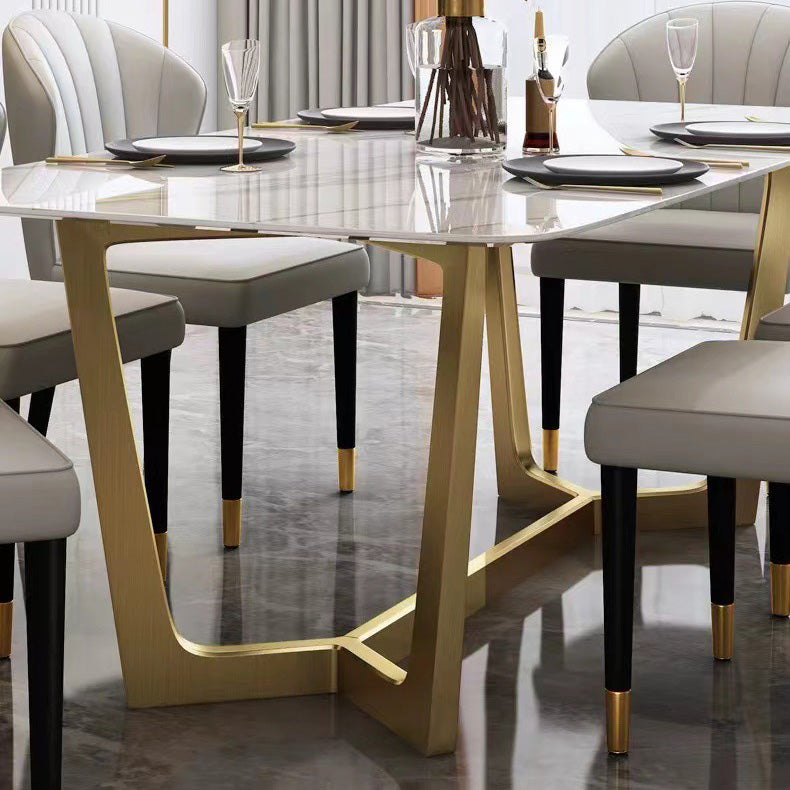 Glam Dinette Table Stone Rectangle Dining Room Table in White