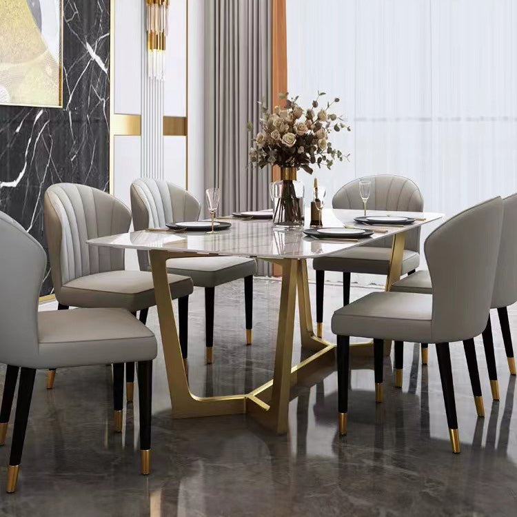 Glam Dinette Table Stone Rectangle Dining Room Table in White