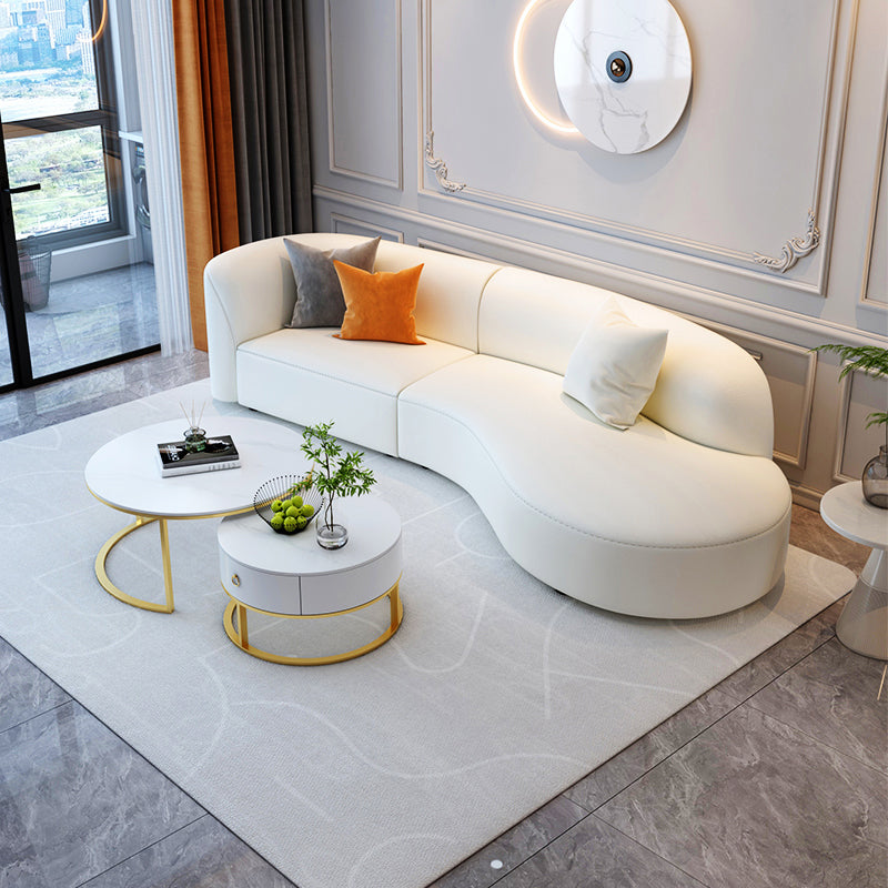 Sloped Arm Curved Sectional Modern Faux Leather White Sectional