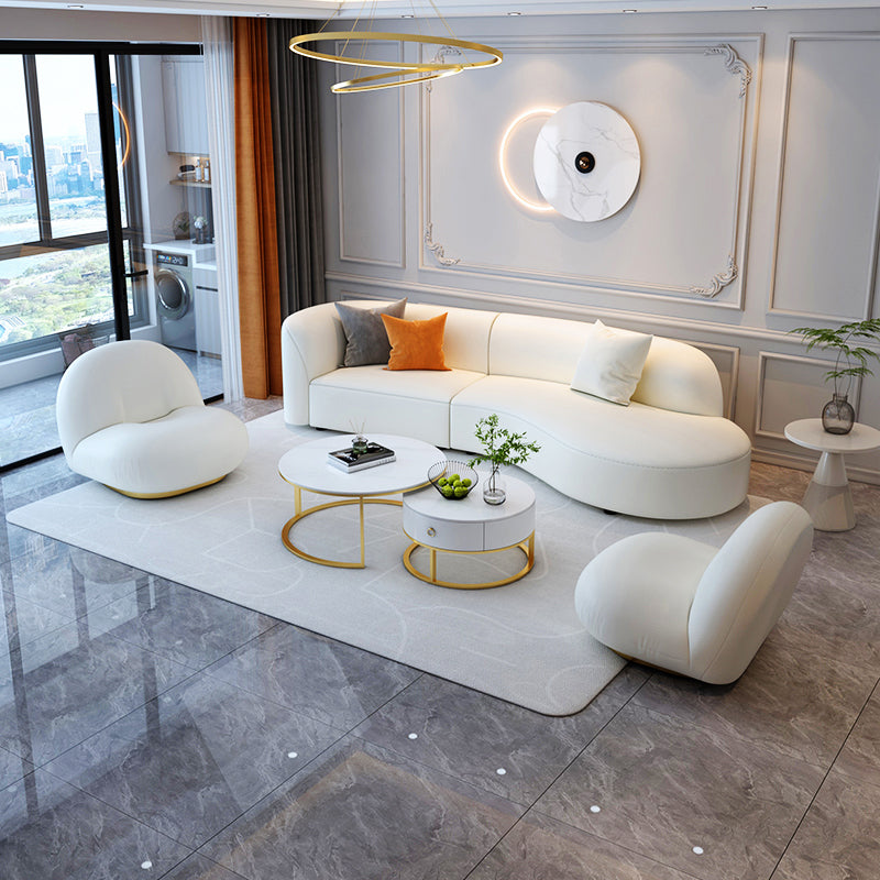 Sloped Arm Curved Sectional Modern Faux Leather White Sectional