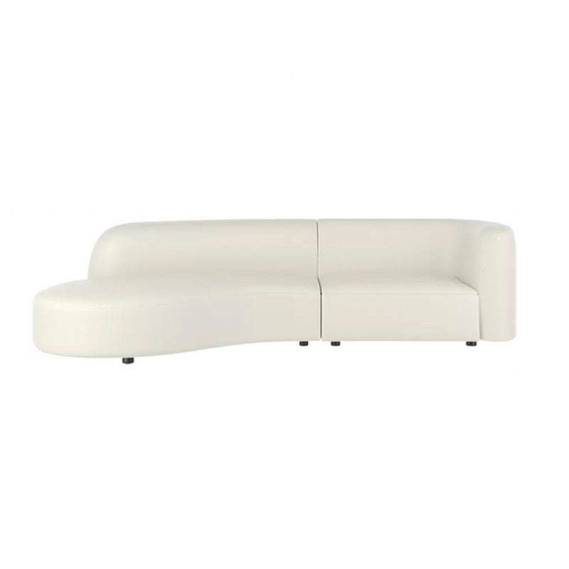 Sloped Arm Curved Sectional Modern Faux Leather White Sectional