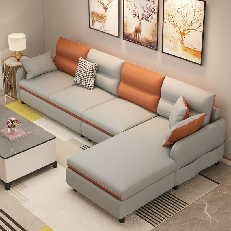 Faux Leather Sectional Sofa 29.52" High Recessed Arm Sectional Sofa, Stain-Resistant