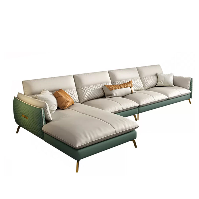 Genuine Leather Sectional Sofa 35.43" High Sofa with Cushion Back