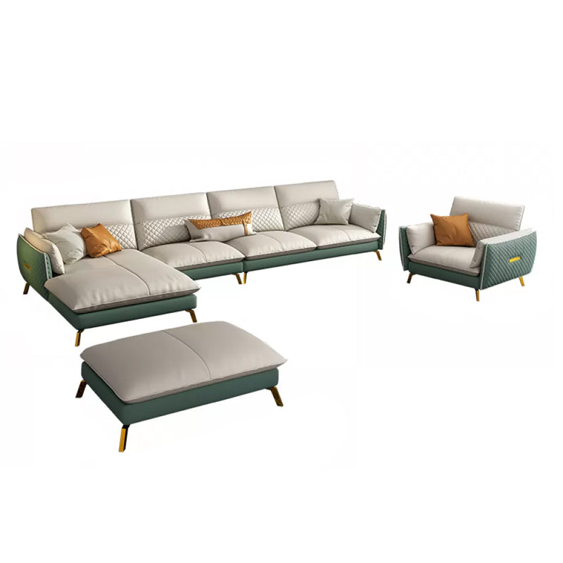 Genuine Leather Sectional Sofa 35.43" High Sofa with Cushion Back