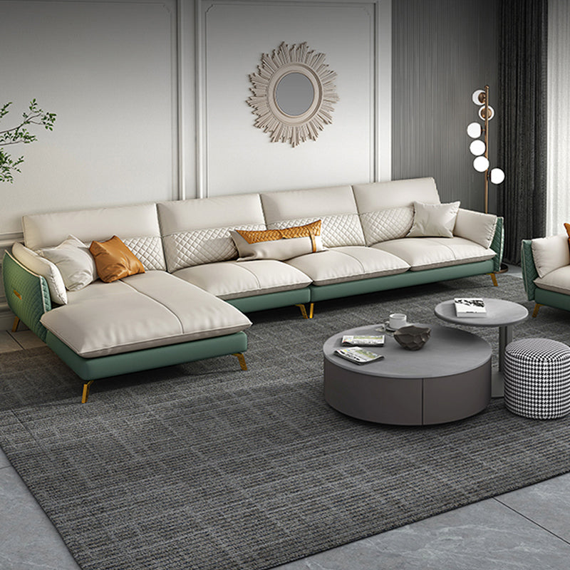 Genuine Leather Sectional Sofa 35.43" High Sofa with Cushion Back