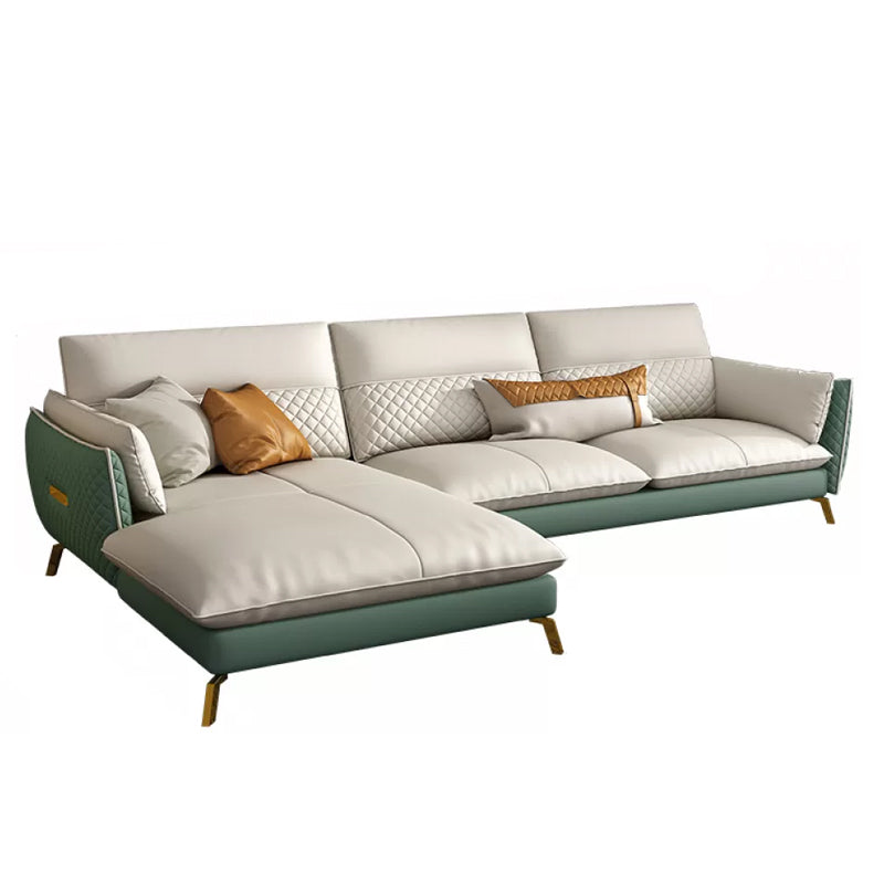 Genuine Leather Sectional Sofa 35.43" High Sofa with Cushion Back