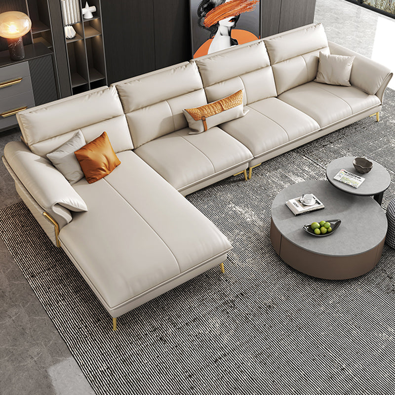 Genuine Leather Sectional Sofa 37.4" High Cream Sofa with Cushion Back
