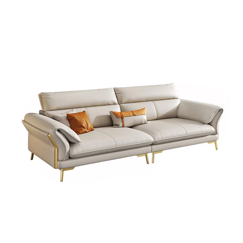 Genuine Leather Sectional Sofa 37.4" High Cream Sofa with Cushion Back