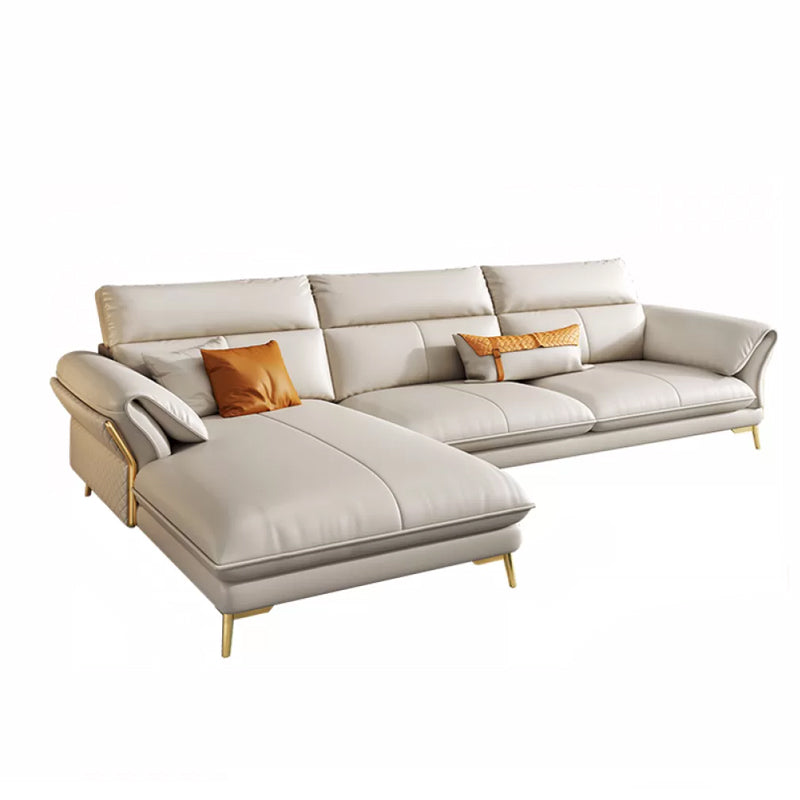 Genuine Leather Sectional Sofa 37.4" High Cream Sofa with Cushion Back