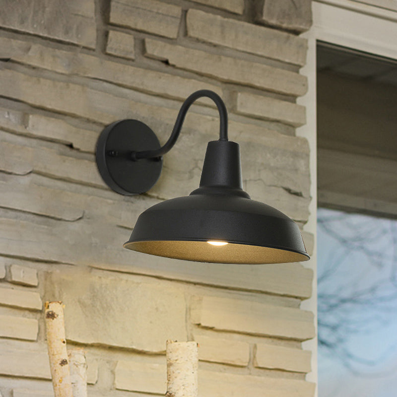 Farmhouse Barn Wall Sconce Lighting 1 Bulb Metallic Wall Lamp with Gooseneck Arm in Black for Porch