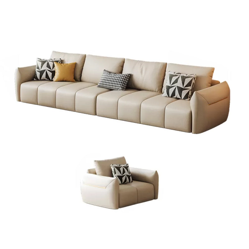 Faux Leather Sectional Sofa 32.28" High Cream Sofa with Pillowed Back Cushions