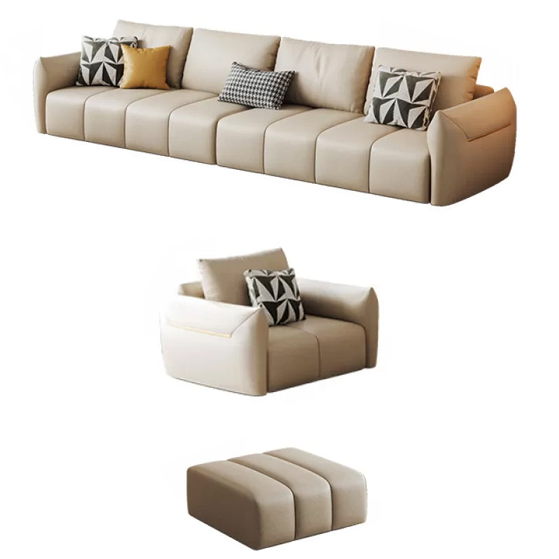 Faux Leather Sectional Sofa 32.28" High Cream Sofa with Pillowed Back Cushions