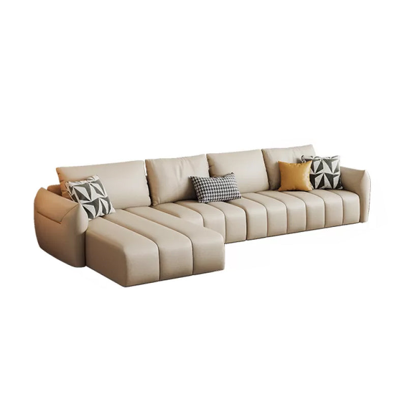 Faux Leather Sectional Sofa 32.28" High Cream Sofa with Pillowed Back Cushions