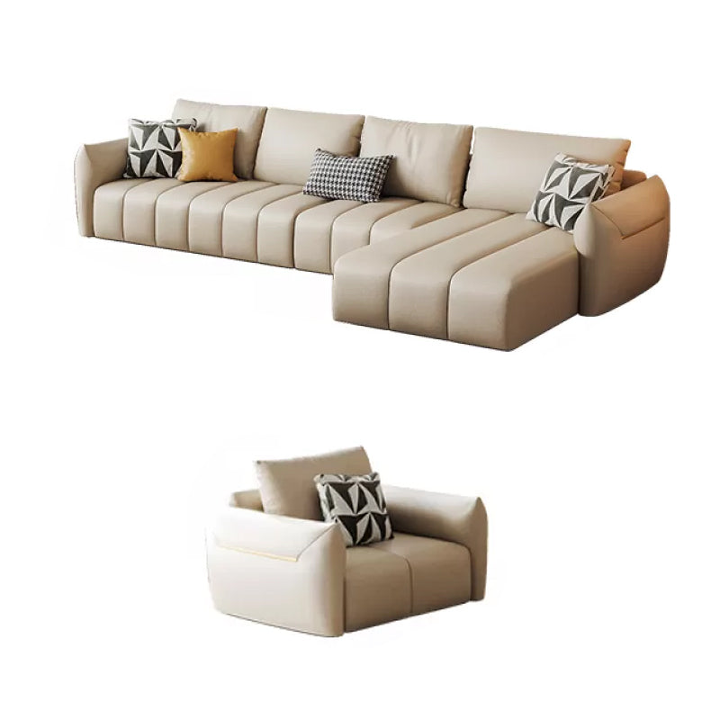 Faux Leather Sectional Sofa 32.28" High Cream Sofa with Pillowed Back Cushions