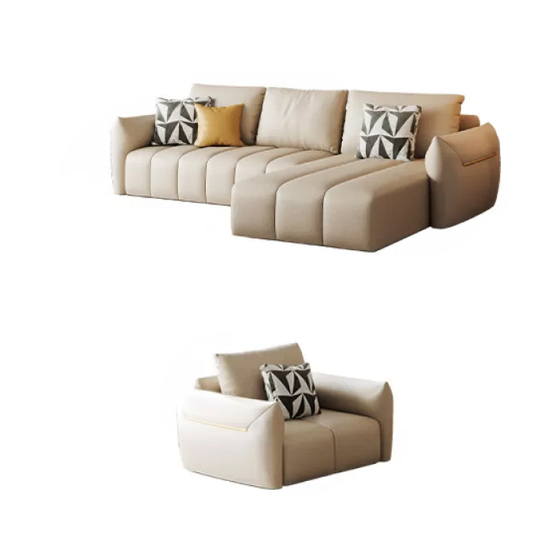 Faux Leather Sectional Sofa 32.28" High Cream Sofa with Pillowed Back Cushions