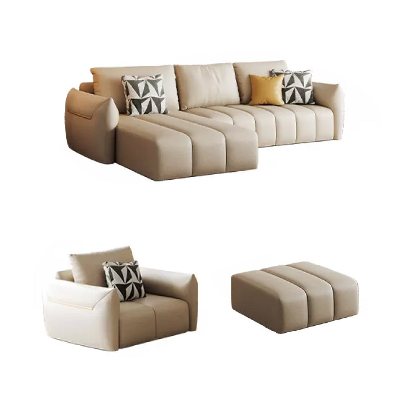 Faux Leather Sectional Sofa 32.28" High Cream Sofa with Pillowed Back Cushions