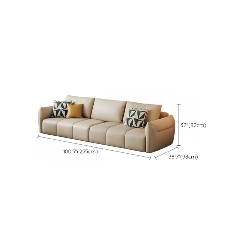 Faux Leather Sectional Sofa 32.28" High Cream Sofa with Pillowed Back Cushions